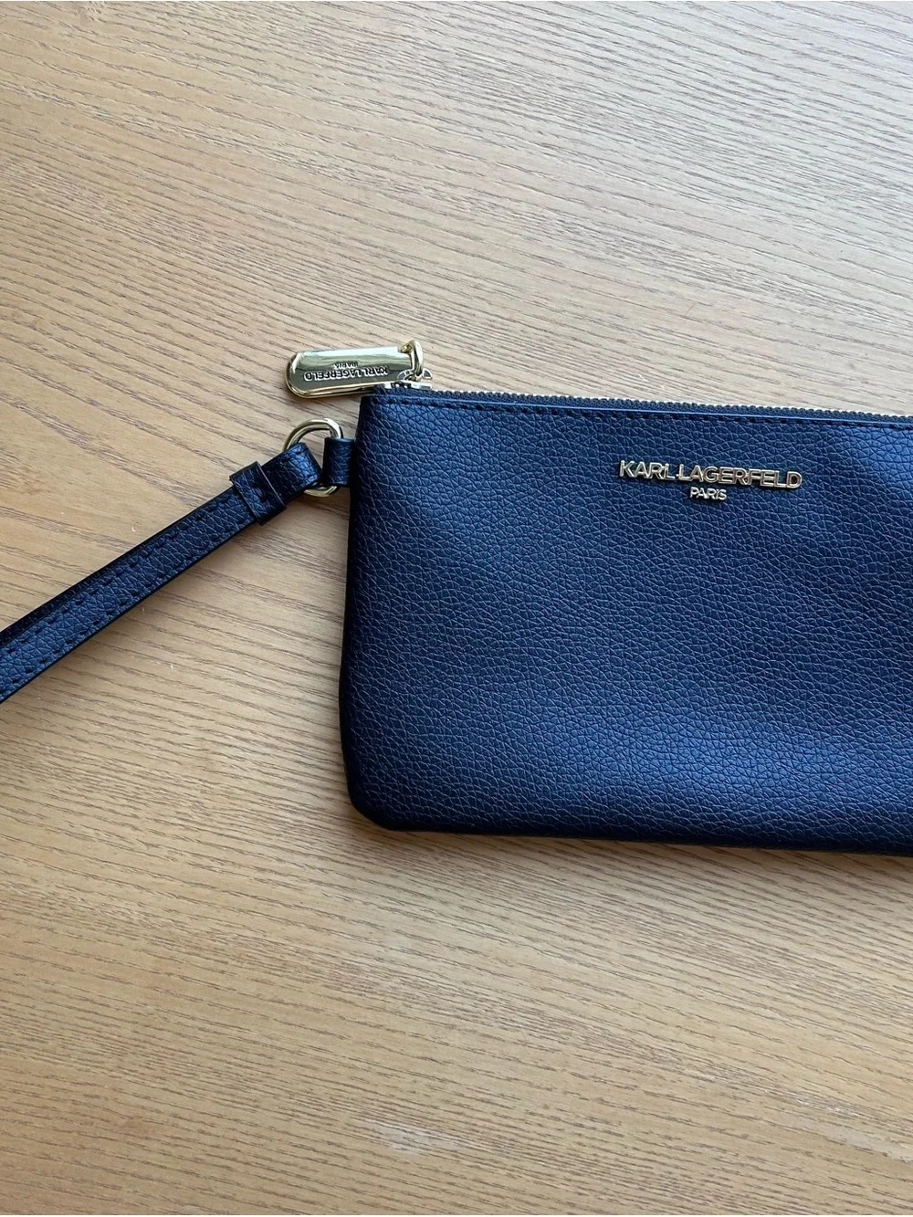 Karl Lagerfeld Black Wristlet Coin Purse with Gold Zip Pull